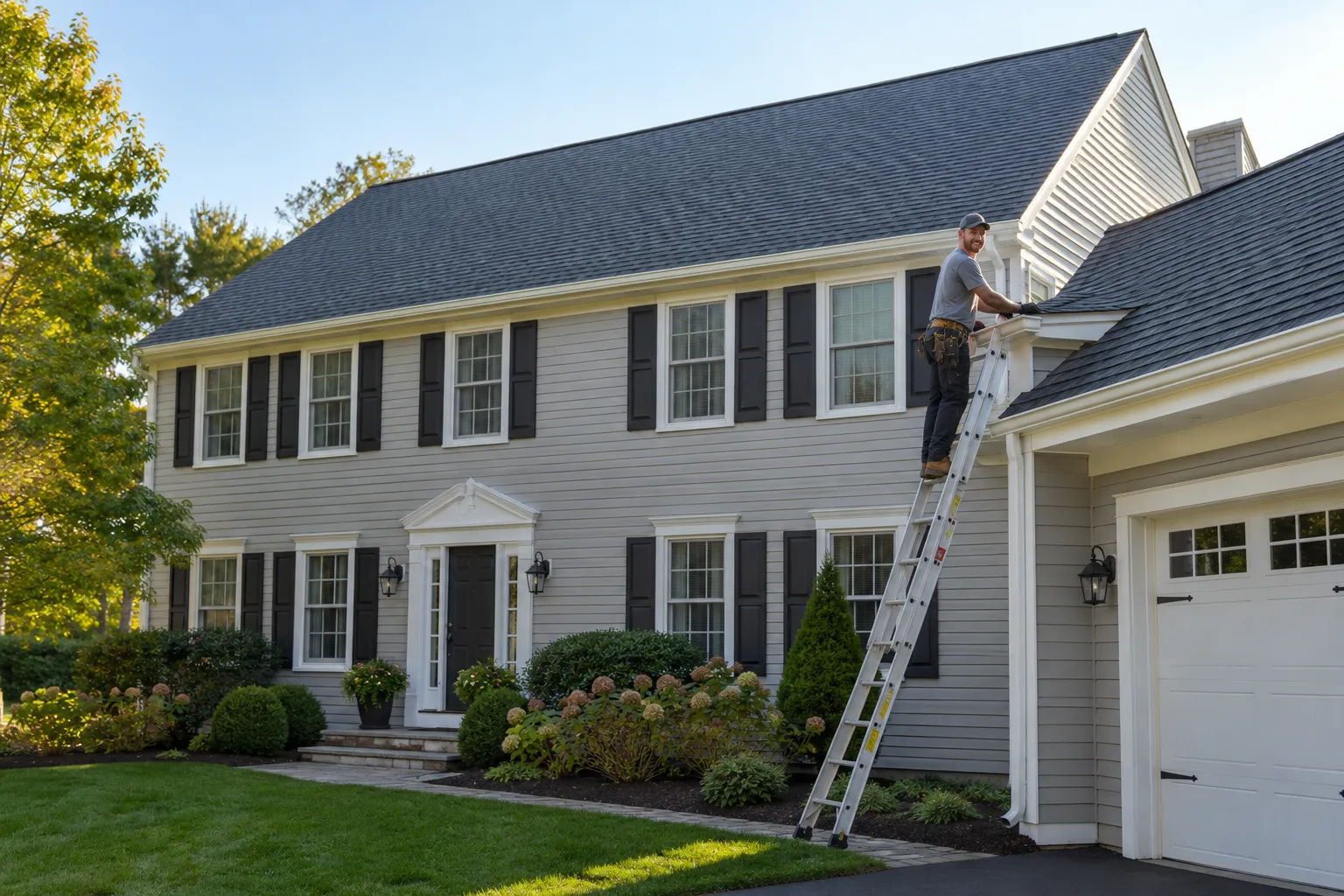 A newly replaced shingle roof on a colonial home in Wilmington